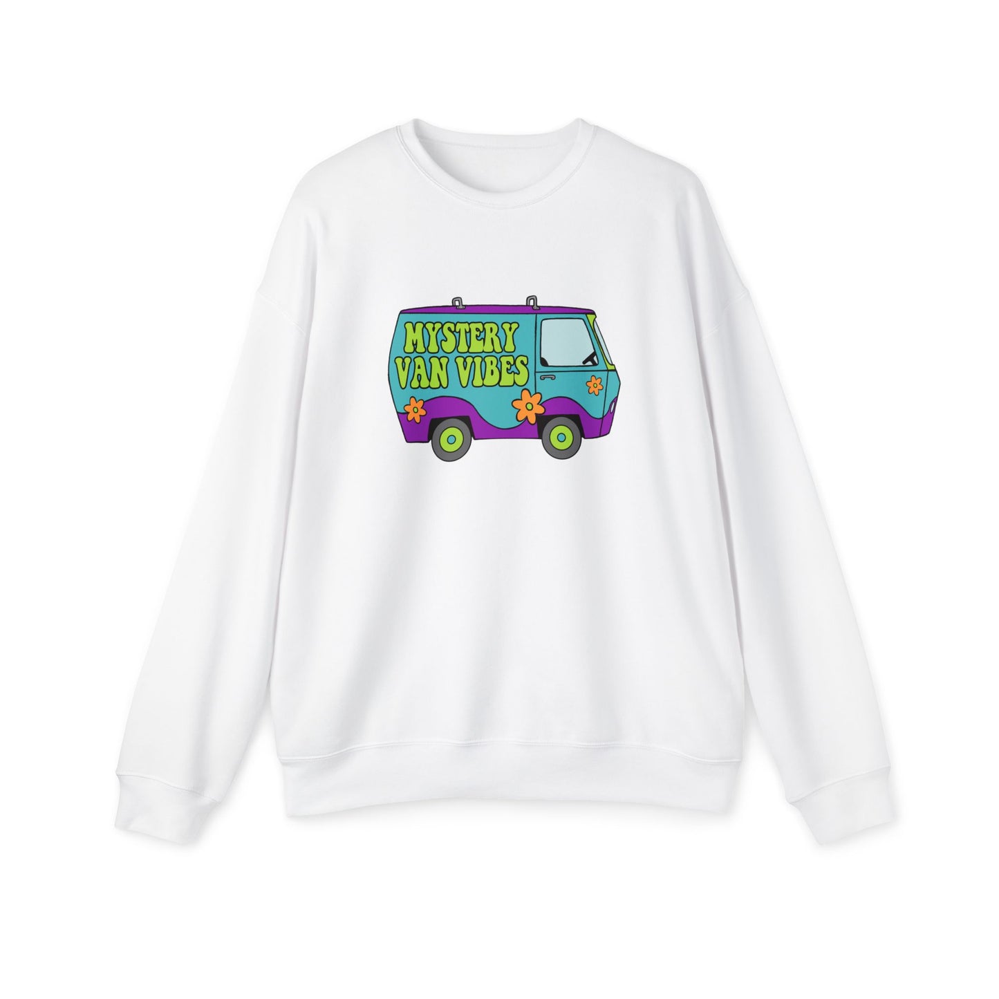Mystery Van Vibes Nostalgic Cartoon Sweatshirt White