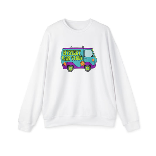 Mystery Van Vibes Nostalgic Cartoon Sweatshirt White