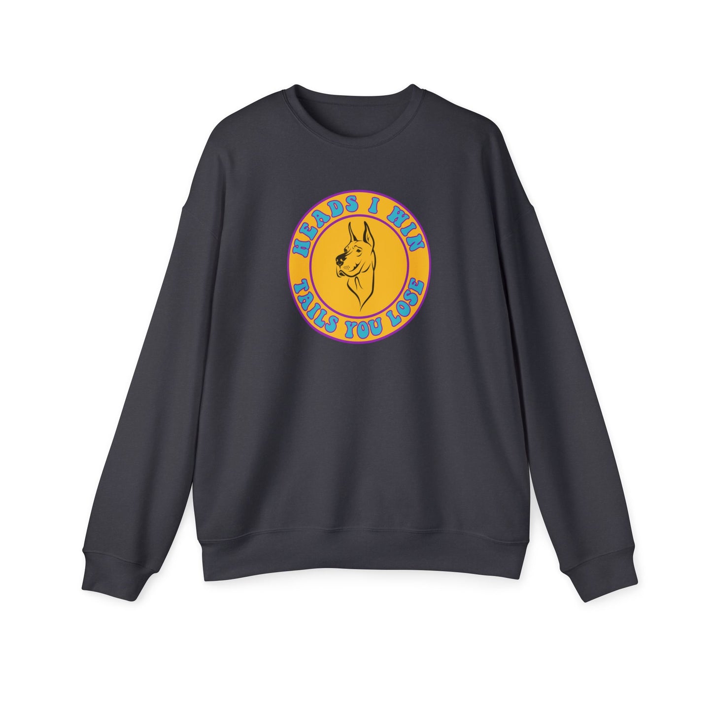 Heads I Win Nostalgic Cartoon Sweatshirt Dark Grey