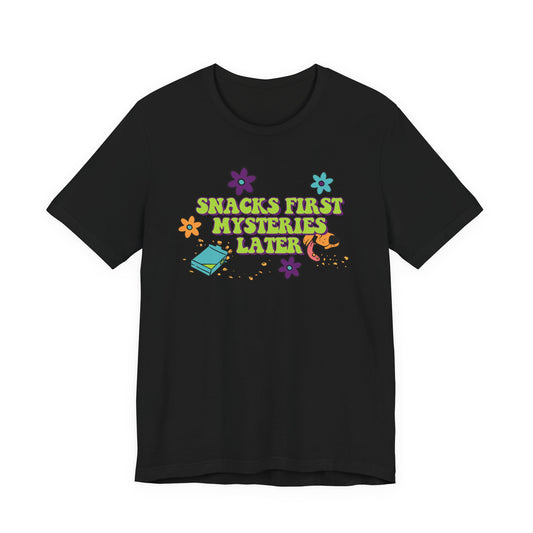 Snacks First Mysteries Later Nostalgic Cartoon Tee