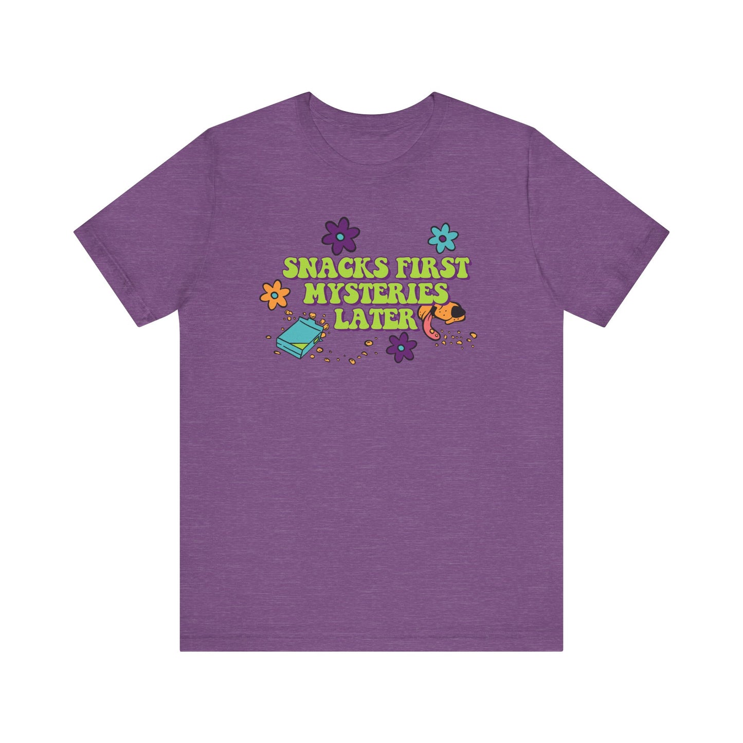 Snacks First Mysteries Later Nostalgic Cartoon Tee